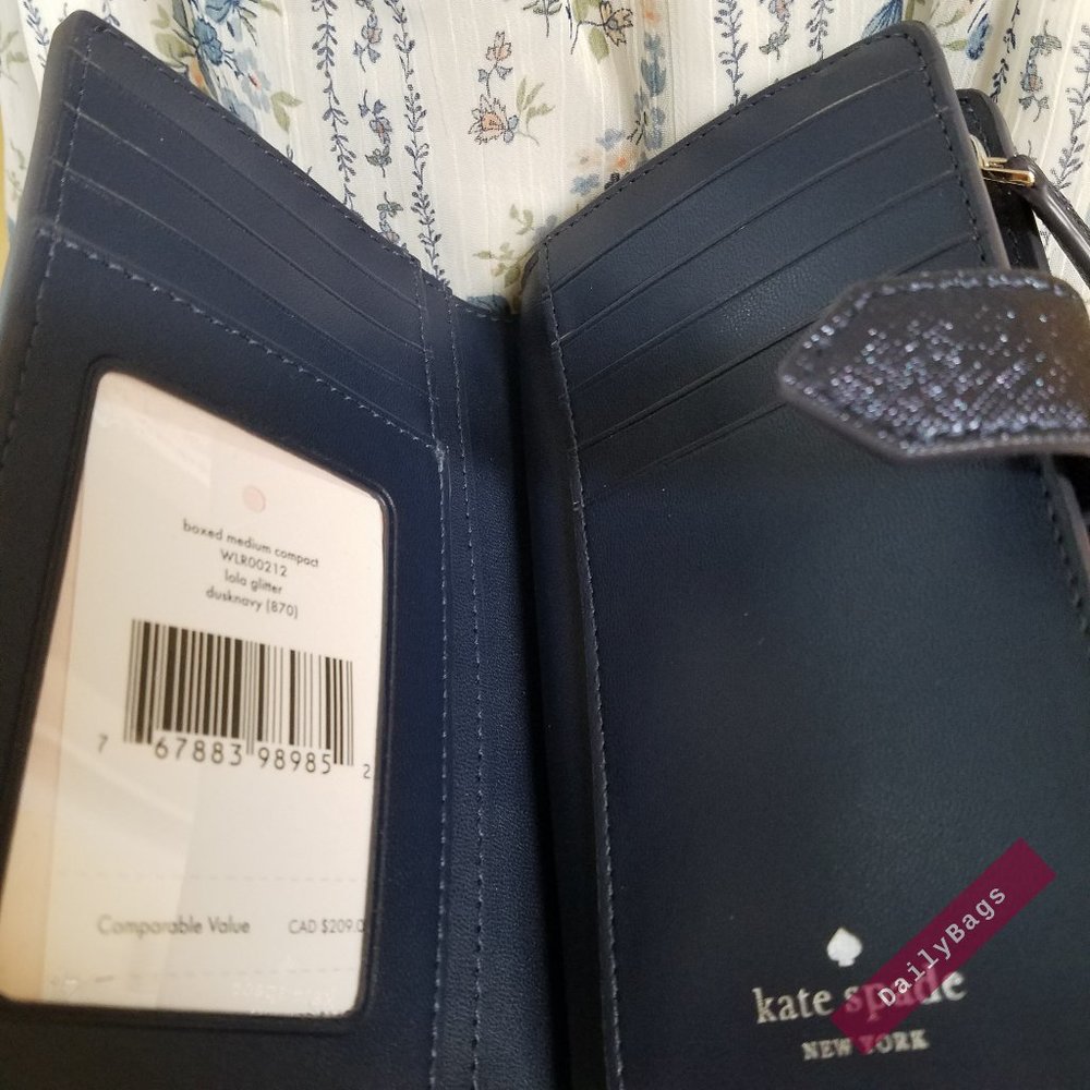 DUSK NAVY BOXED COMPACT WALLET LOLA KATE SPADE - Picture 12 of 13